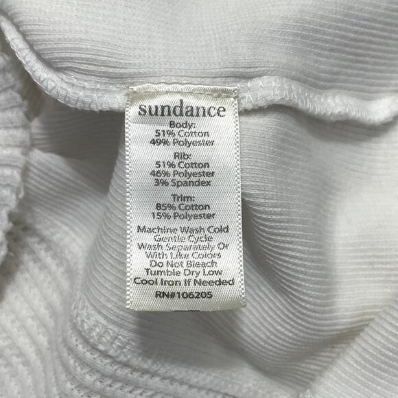 Sundance Waffle Knit Crewneck Long Sleeve Shirt Size Large Velvet Trim Boho - Picture 10 of 10